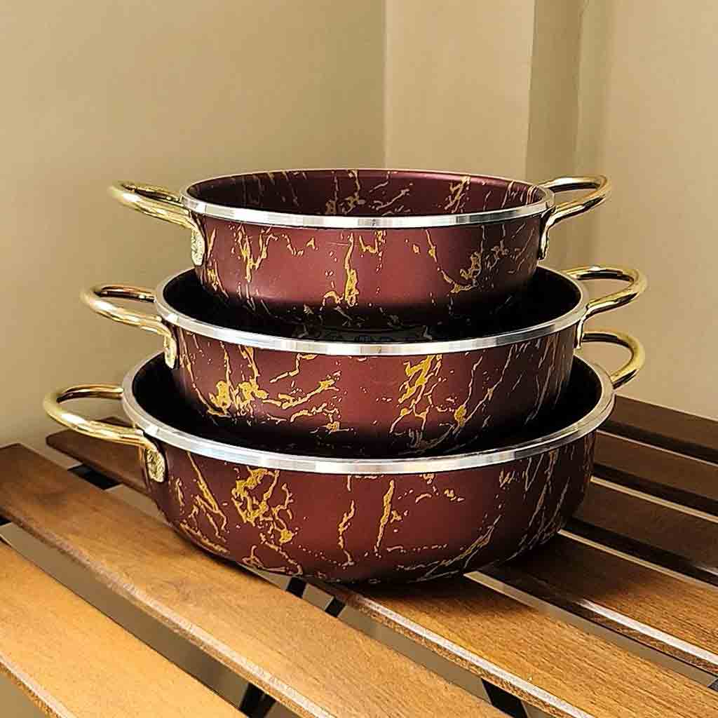 سه تابه گرانیت ماربل بادمجانی