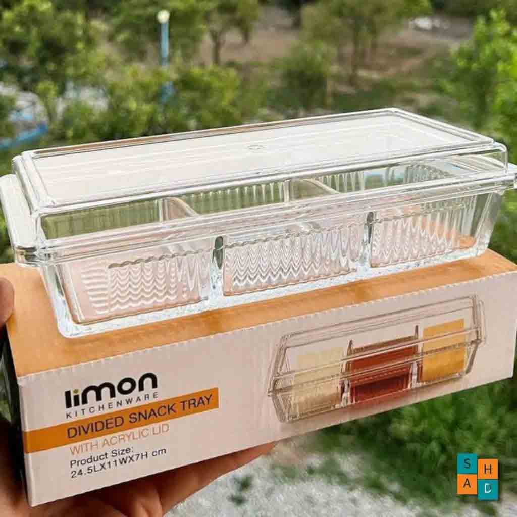 ظرف شیشه ای سه خانه شیاردار لیمون کد 2101