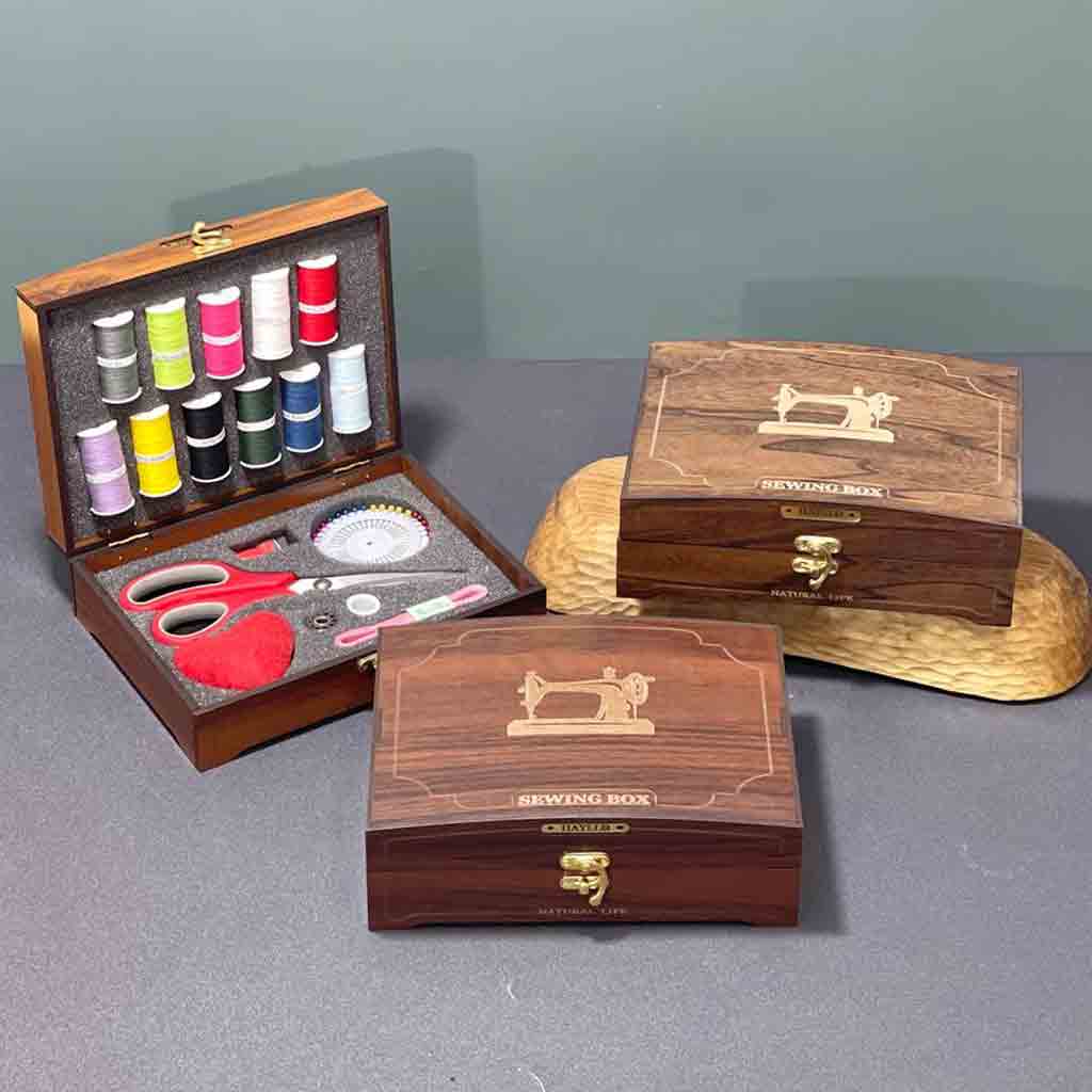 جعبه نخ و سوزن چوبی مدل  پلاس