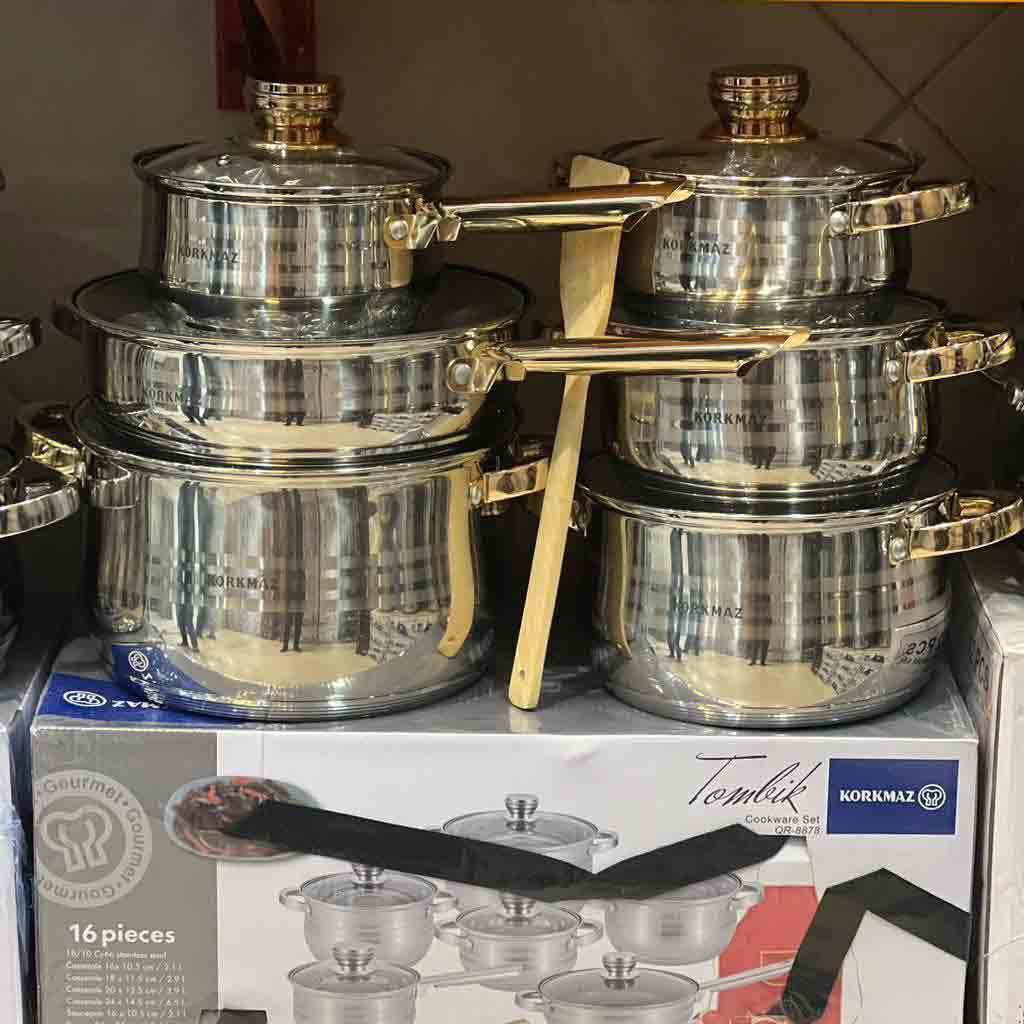 سرویس قابلمه استیل کرکماز 16 پارچه دسته طلایی