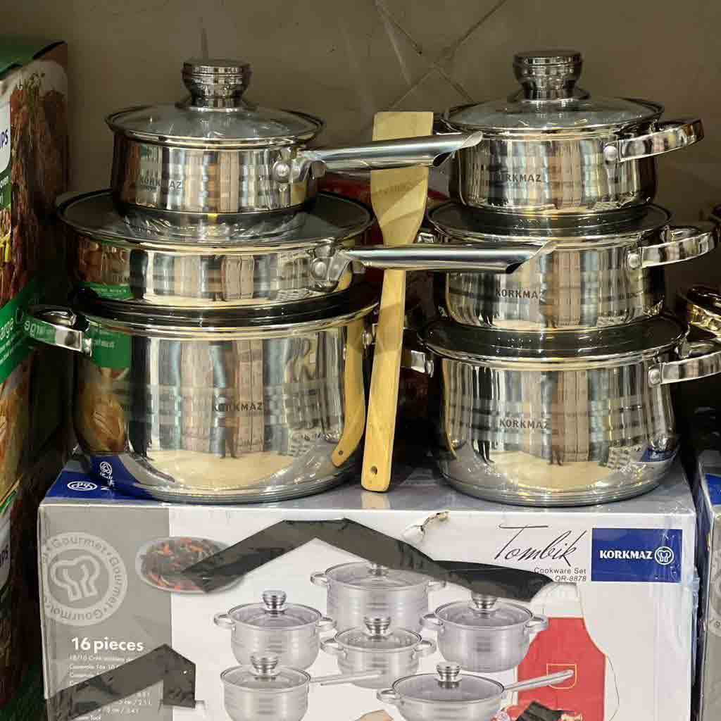 سرویس قابلمه استیل کرکماز 16 پارچه دسته نقره ای