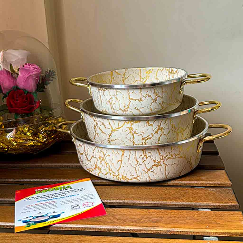 ست سه‌تابه نچسب کوشا سایز ۲۰، ۲۴، ۲۸ رنگ کرم طلایی