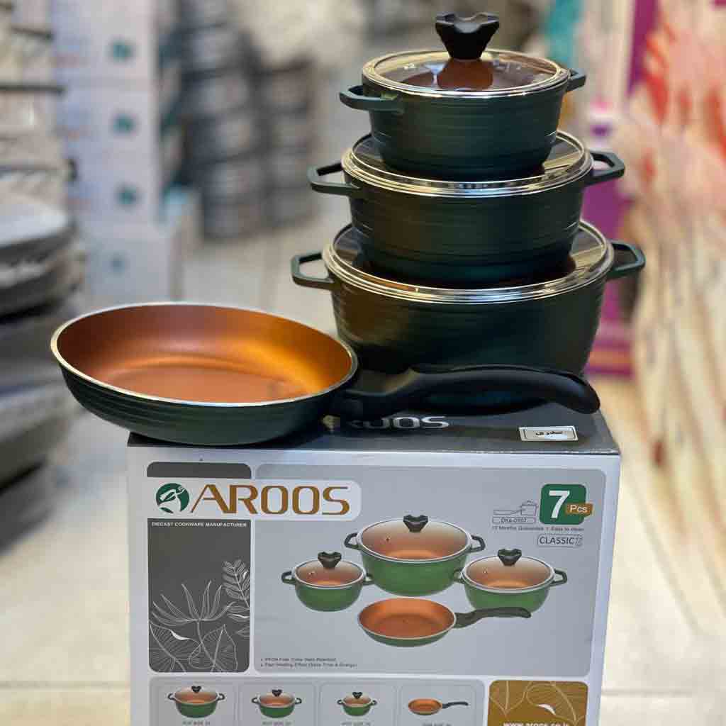 سرویس قابلمه عروس مدل خطی 7 پارچه رنگ سدری