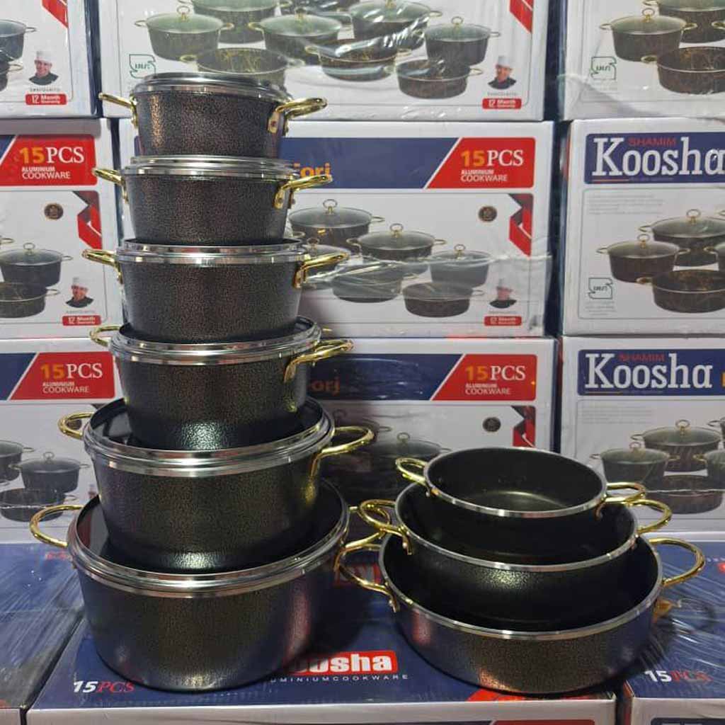 سرویس قابلمه گرانیتی کوشا 15 پارچه سربی