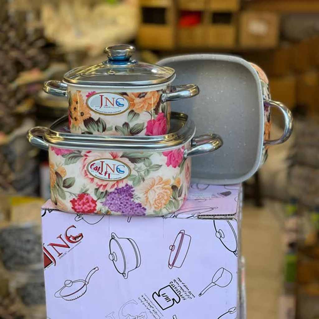 سرویس قابلمه گلدار مربع 5 پارچه